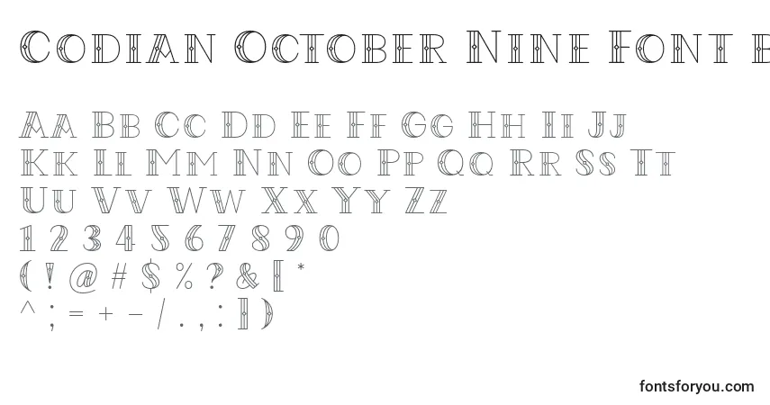 A fonte Codian October Nine Font by Situjuh 7NTypes – alfabeto, números, caracteres especiais
