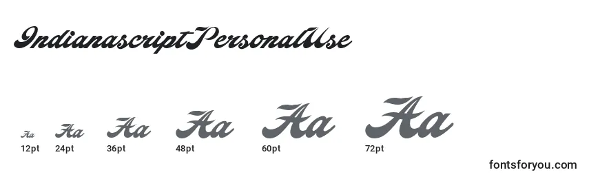 IndianascriptPersonalUse Font Sizes