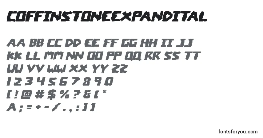 Czcionka Coffinstoneexpandital – alfabet, cyfry, specjalne znaki