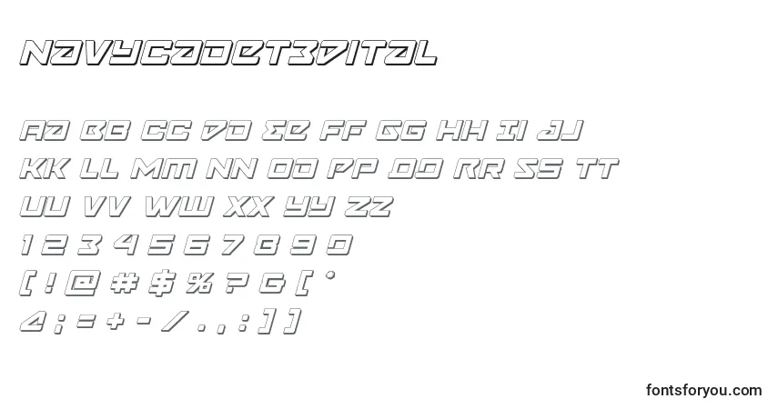 Navycadet3Dital-fontti – aakkoset, numerot, erikoismerkit