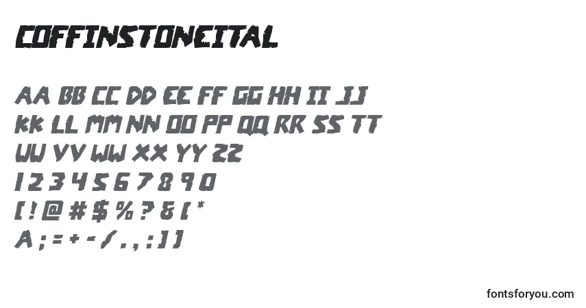 Czcionka Coffinstoneital – alfabet, cyfry, specjalne znaki