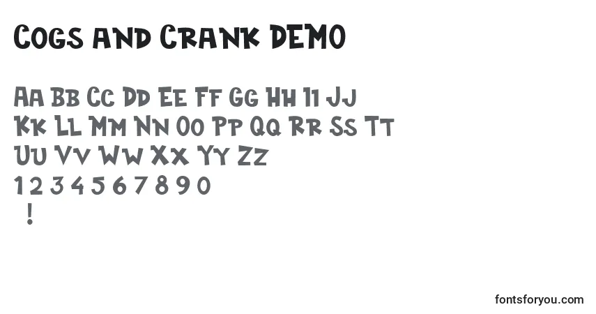 Schriftart Cogs and Crank DEMO – Alphabet, Zahlen, spezielle Symbole