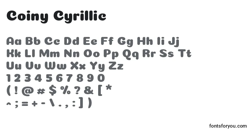 A fonte Coiny Cyrillic – alfabeto, números, caracteres especiais