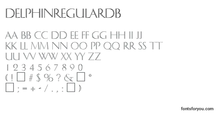 DelphinRegularDb font – alphabet, numbers, special characters