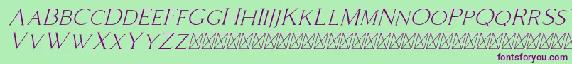 Coldiac Italic-fontti – violetit fontit vihreällä taustalla