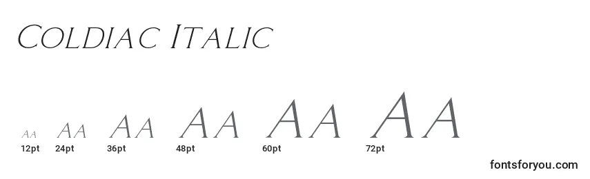 Размеры шрифта Coldiac Italic
