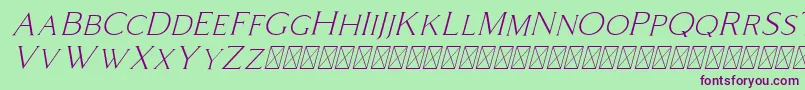 Czcionka Coldiac Italic – fioletowe czcionki na zielonym tle