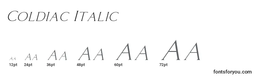 Размеры шрифта Coldiac Italic (123702)