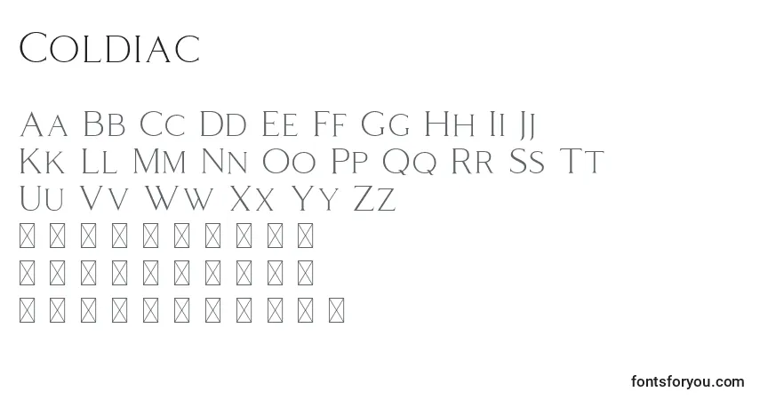 Schriftart Coldiac (123704) – Alphabet, Zahlen, spezielle Symbole