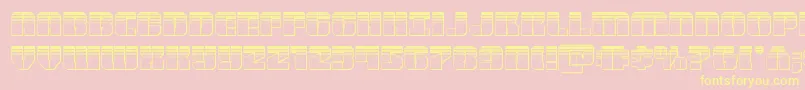 Fonte Warpthrusterplat – fontes amarelas em um fundo rosa