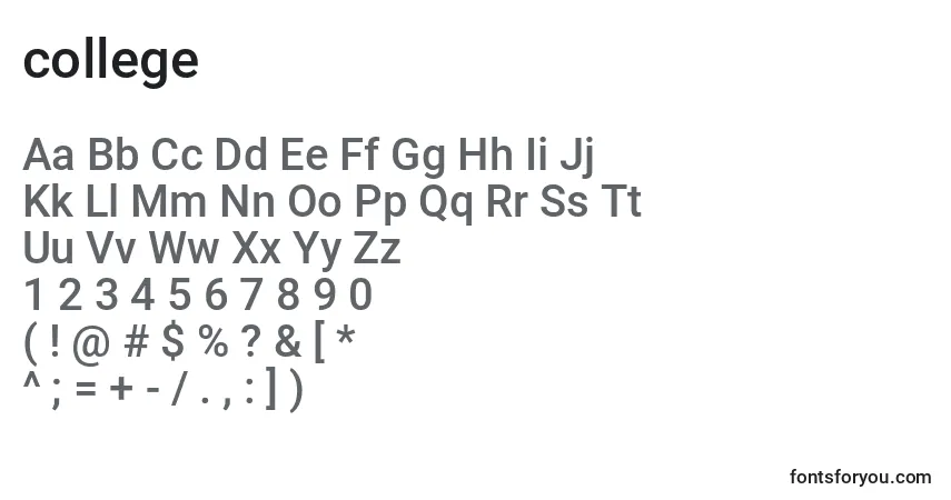 Czcionka College (123712) – alfabet, cyfry, specjalne znaki
