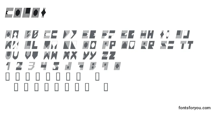 A fonte COLOI    (123717) – alfabeto, números, caracteres especiais