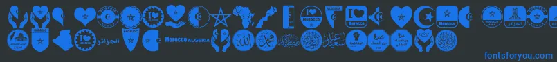 color Morocco Algeria-Schriftart – Blaue Schriften auf schwarzem Hintergrund