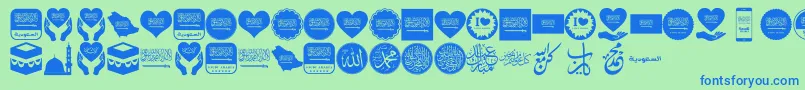 Color Saudi Arabia-Schriftart – Blaue Schriften auf grünem Hintergrund