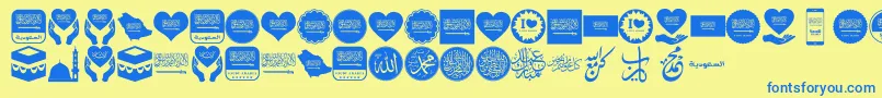 フォントColor Saudi Arabia – 青い文字が黄色の背景にあります。