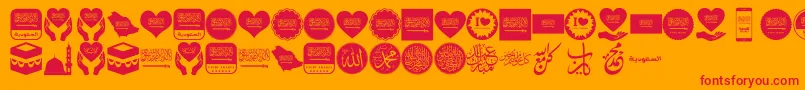 Color Saudi Arabia-Schriftart – Rote Schriften auf orangefarbenem Hintergrund