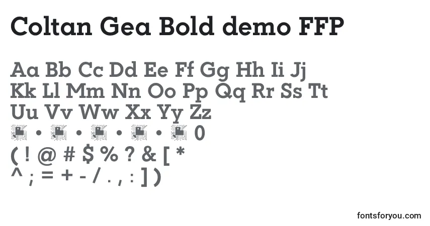 A fonte Coltan Gea Bold demo FFP – alfabeto, números, caracteres especiais