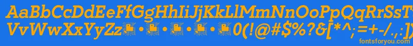 Coltan Gea BoldItalic demo FFP-Schriftart – Orangefarbene Schriften auf blauem Hintergrund