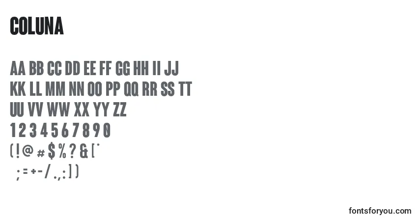 Schriftart Coluna (123736) – Alphabet, Zahlen, spezielle Symbole