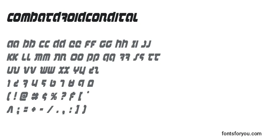 Schriftart Combatdroidcondital – Alphabet, Zahlen, spezielle Symbole