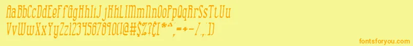 フォントcombusii – オレンジの文字が黄色の背景にあります。