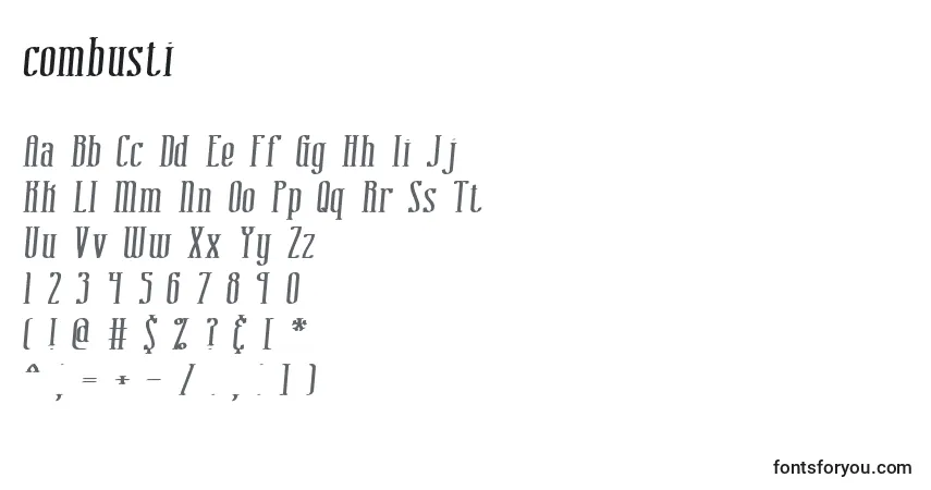 Schriftart Combusti (123777) – Alphabet, Zahlen, spezielle Symbole