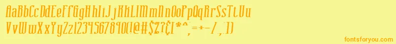 フォントcombusti – オレンジの文字が黄色の背景にあります。