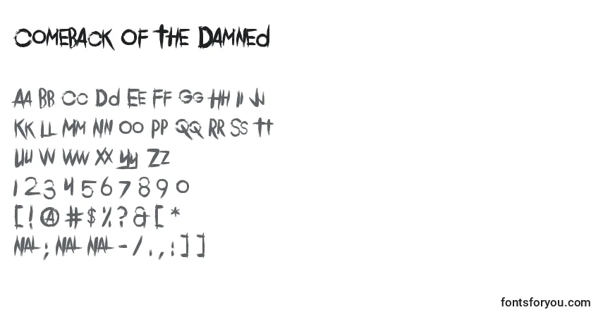 Schriftart Comeback Of The Damned – Alphabet, Zahlen, spezielle Symbole