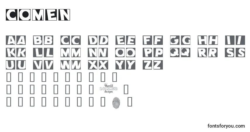 A fonte COMEN    (123783) – alfabeto, números, caracteres especiais