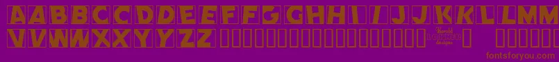 COMEP   -Schriftart – Braune Schriften auf violettem Hintergrund