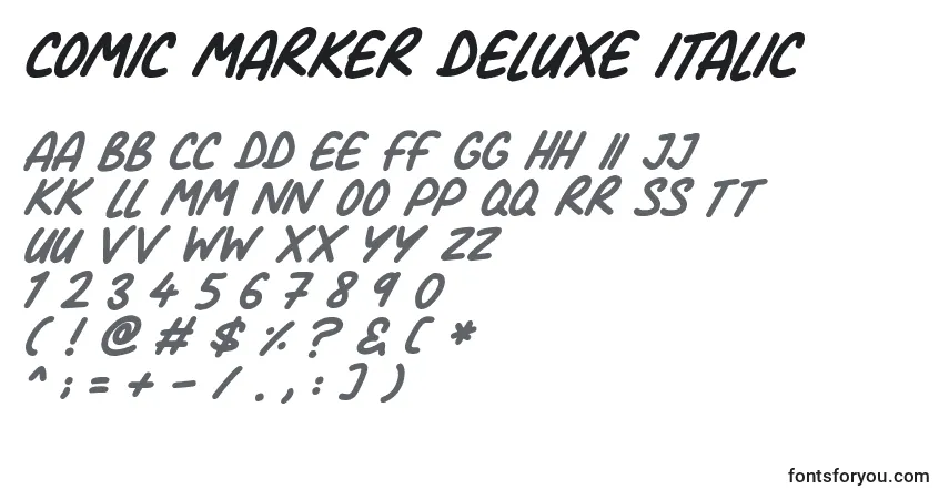 A fonte Comic Marker Deluxe Italic – alfabeto, números, caracteres especiais