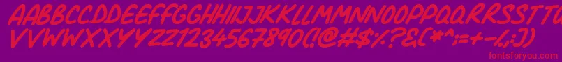 Fonte Comic Marker Deluxe Italic – fontes vermelhas em um fundo violeta