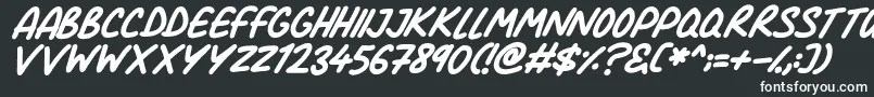 Шрифт Comic Marker Deluxe Italic – белые шрифты на чёрном фоне