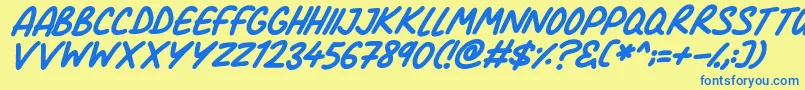 Fonte Comic Marker Deluxe Italic – fontes azuis em um fundo amarelo