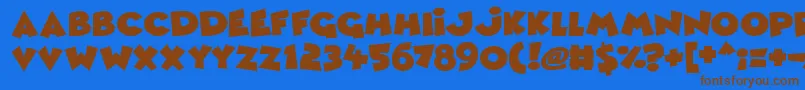 フォントComic Queens – 茶色の文字が青い背景にあります。