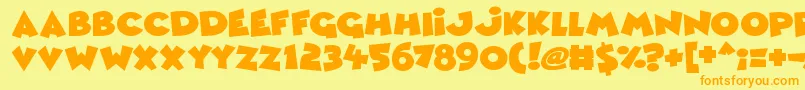 フォントComic Queens – オレンジの文字が黄色の背景にあります。