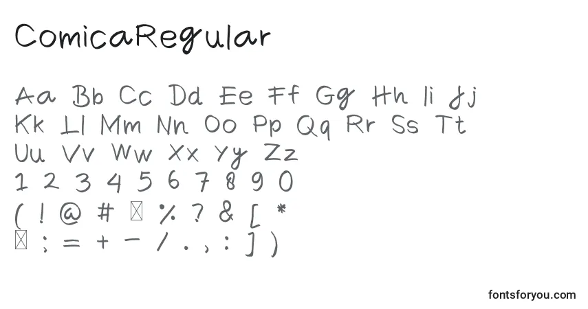 Шрифт ComicaRegular – алфавит, цифры, специальные символы