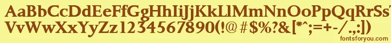 フォントPalermoSerialBoldDb – 茶色の文字が黄色の背景にあります。