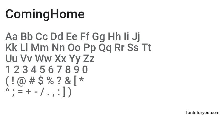 A fonte ComingHome (123820) – alfabeto, números, caracteres especiais