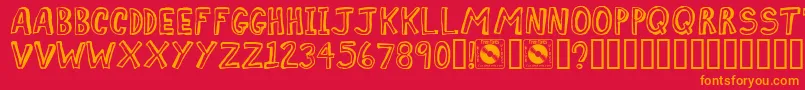 フォントCOMIZ    – 赤い背景にオレンジの文字