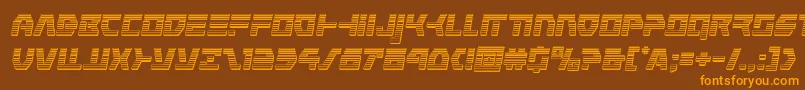 commandoverridechromeital-Schriftart – Orangefarbene Schriften auf braunem Hintergrund