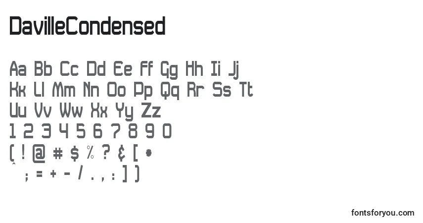 A fonte DavilleCondensed – alfabeto, números, caracteres especiais