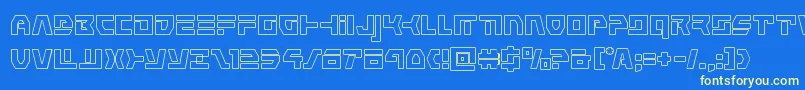 commandoverrideout-Schriftart – Gelbe Schriften auf blauem Hintergrund