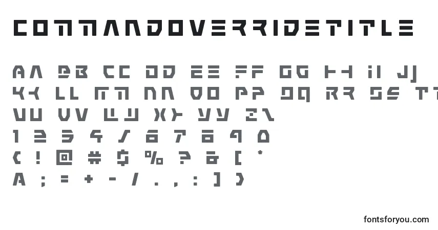 Schriftart Commandoverridetitle – Alphabet, Zahlen, spezielle Symbole