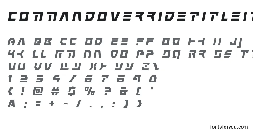 Шрифт Commandoverridetitleital – алфавит, цифры, специальные символы