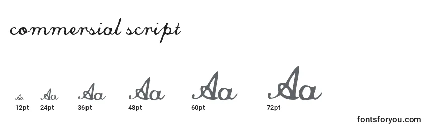Größen der Schriftart Commersial script