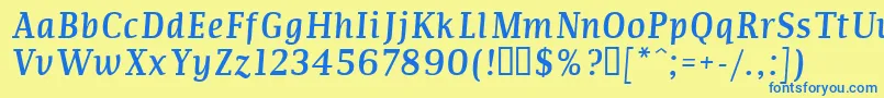 フォントCOMMI    – 青い文字が黄色の背景にあります。