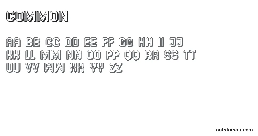 Czcionka Common – alfabet, cyfry, specjalne znaki