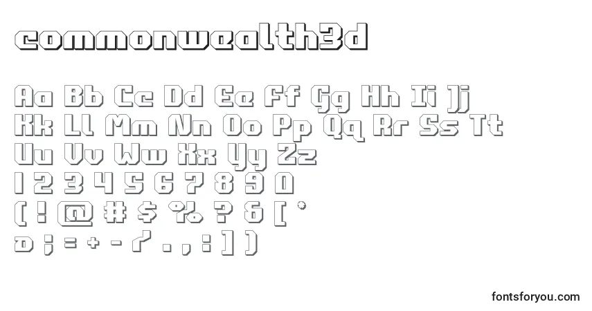 A fonte Commonwealth3d (123856) – alfabeto, números, caracteres especiais