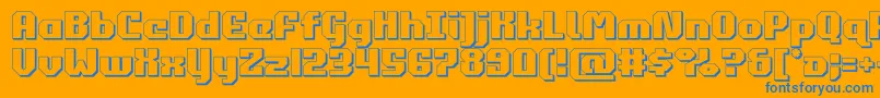 commonwealth3d-Schriftart – Blaue Schriften auf orangefarbenem Hintergrund